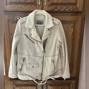 Levi's Women's Denim Belted Sherpa Moto Jacket Sz Large